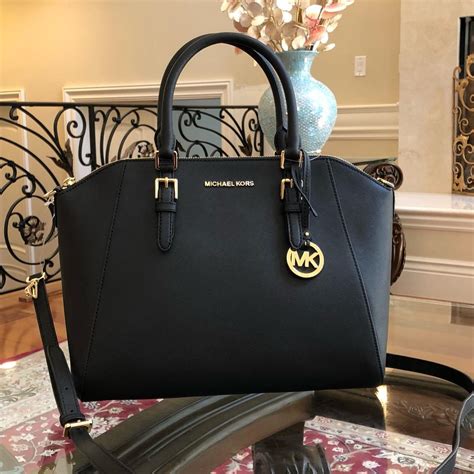 Michael kors large ciara top zip satchel black saffiano leather 